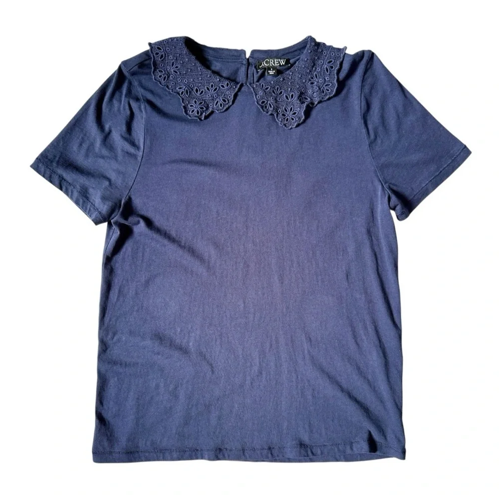 J.Crew Lace Collar Cotton Tee Navy Small